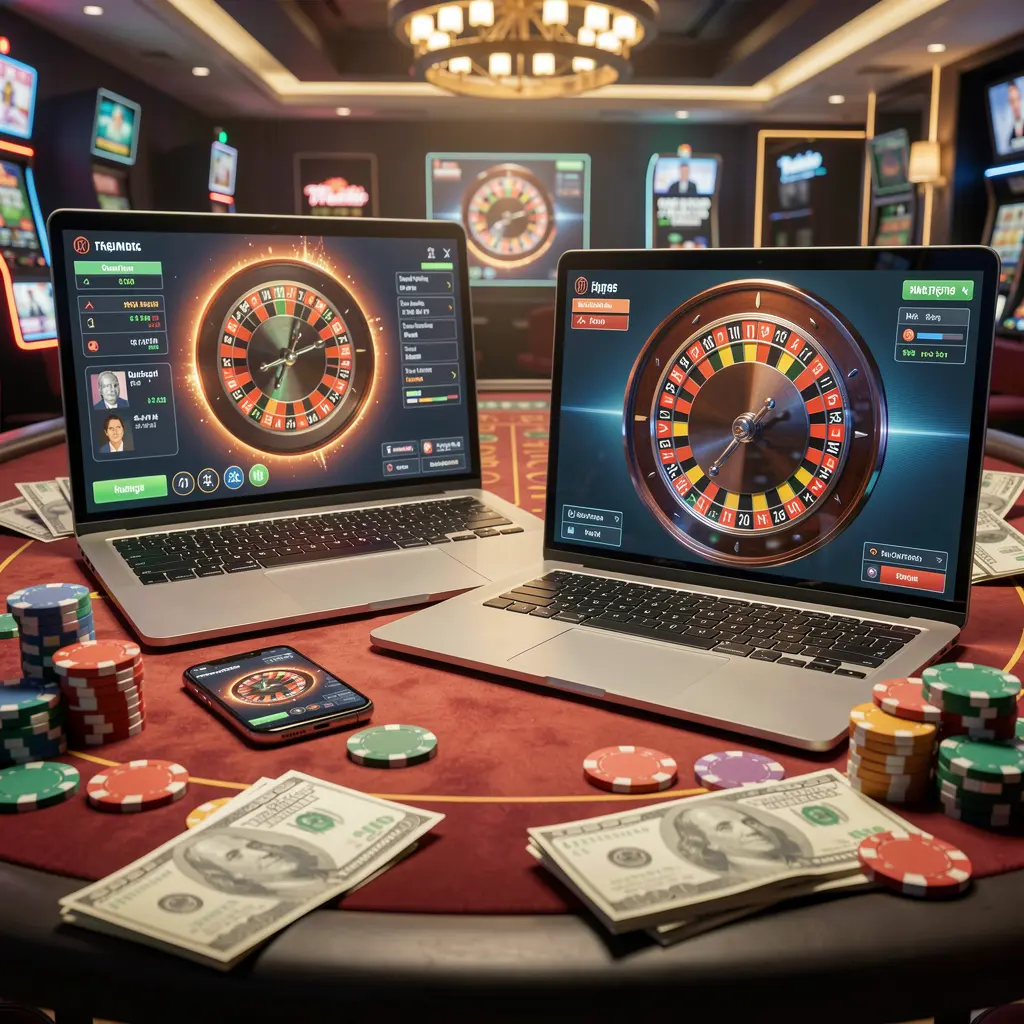 Advanced digital roulette interface displayed on a laptop and smartphone with glowing casino chips highlighting the premium online casino experience at 788BD for Bangladeshi players